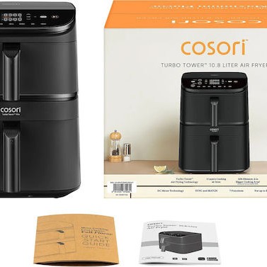Cosori Turbo Tower Air Fryer με Διπλό Αποσπώμενο Κάδο 10.8lt Μαύρο