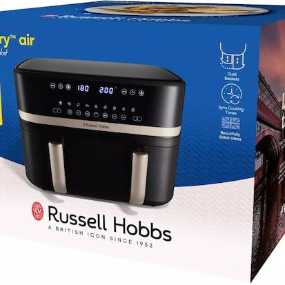 Russell Hobbs Satisfry Air Fryer με Διπλό Αποσπώμενο Κάδο 9lt Μαύρο