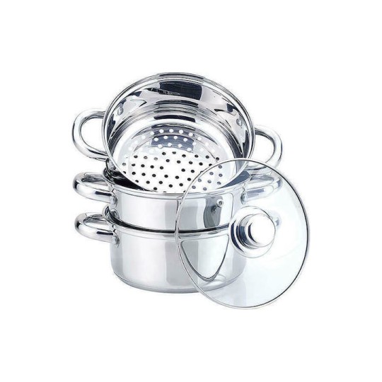 Maestro Σετ Κατσαρόλες από Ανοξείδωτο Ατσάλι Ασημί 3τμχ