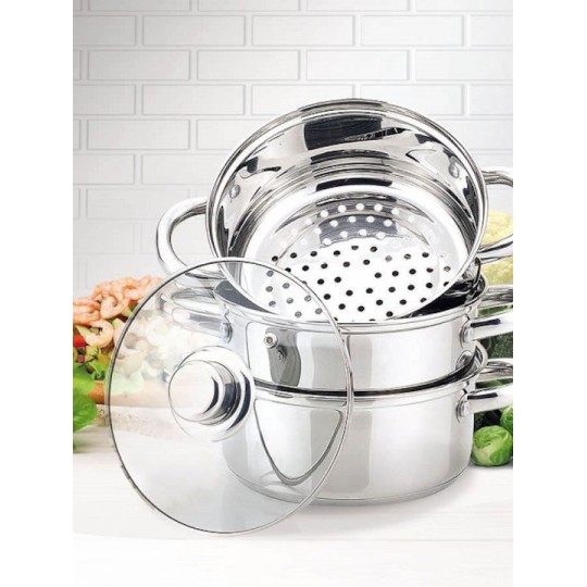 Maestro Σετ Κατσαρόλες από Ανοξείδωτο Ατσάλι Ασημί 3τμχ