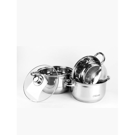 Maestro Σετ Κατσαρόλες από Ανοξείδωτο Ατσάλι Ασημί 6τμχ