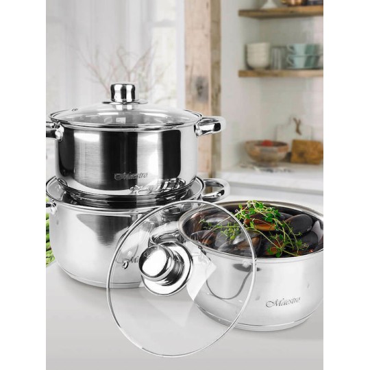 Maestro Σετ Κατσαρόλες από Ανοξείδωτο Ατσάλι Ασημί 6τμχ
