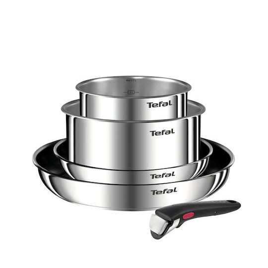 Tefal Ingenio Emotion Σετ Μαγειρικά Σκεύη από Ανοξείδωτο Ατσάλι Silver με Αντικολλητική Επίστρωση 5τμχ