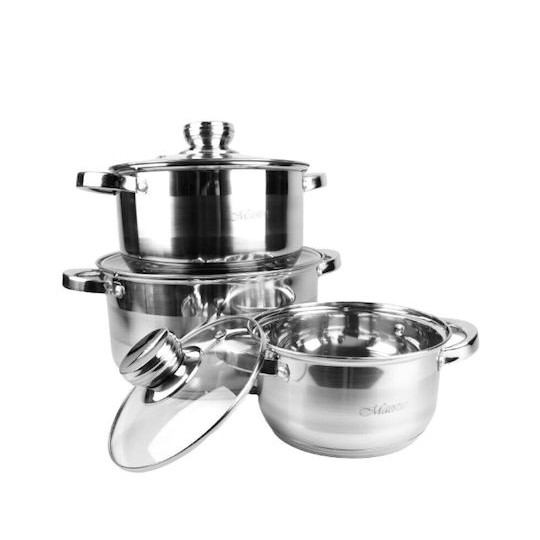 Maestro Σετ Κατσαρόλες από Ανοξείδωτο Ατσάλι Ασημί 6τμχ