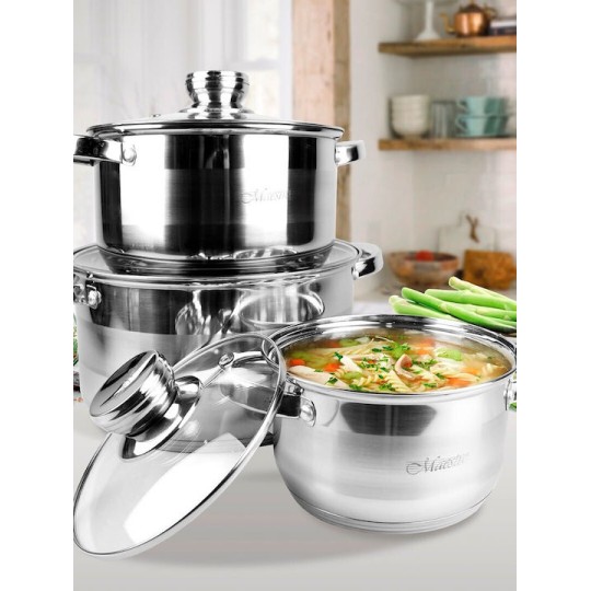 Maestro Σετ Κατσαρόλες από Ανοξείδωτο Ατσάλι Ασημί 6τμχ