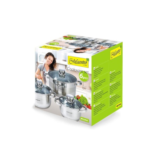 Maestro Σετ Κατσαρόλες από Ανοξείδωτο Ατσάλι Ασημί 6τμχ