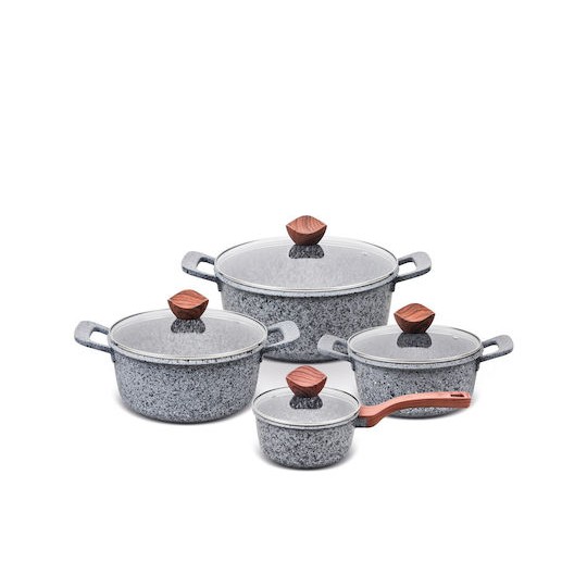 Promis Σετ Κατσαρόλες από Αλουμίνιο Γκρι με Επίστρωση από Πέτρα 8τμχ