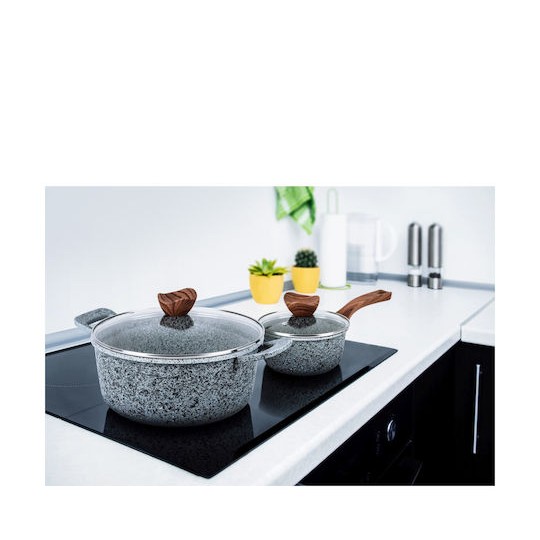 Promis Σετ Κατσαρόλες από Αλουμίνιο Γκρι με Επίστρωση από Πέτρα 8τμχ