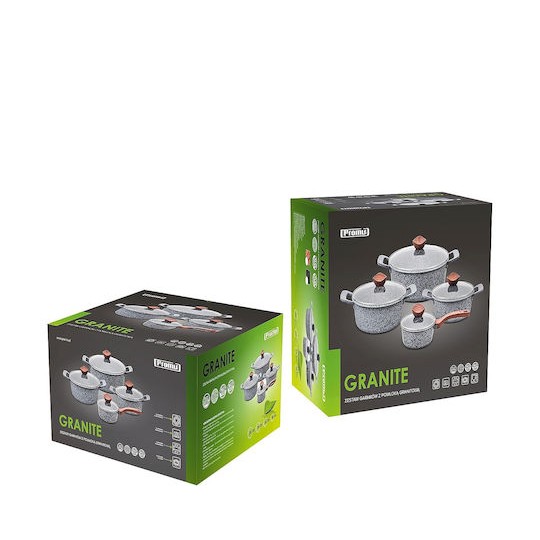 Promis Σετ Κατσαρόλες από Αλουμίνιο Γκρι με Επίστρωση από Πέτρα 8τμχ