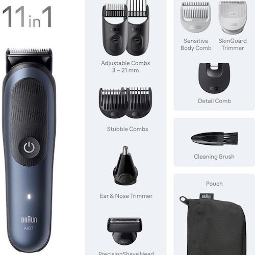 Braun All-in-one Series 7 Σετ Επαναφορτιζόμενης Κουρευτικής Μηχανής Μαύρο AIO7540