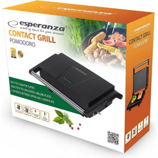 Esperanza Επιτραπέζια Ηλεκτρική Ψησταριά Αυλακωτής Πλάκας 1200W με Καπάκι και Ρυθμιζόμενο Θερμοστάτη 23x14.5εκ.