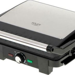 Adler AD3051 Επιτραπέζια Ηλεκτρική Ψησταριά Αυλακωτής Πλάκας 2200W με Καπάκι και Ρυθμιζόμενο Θερμοστάτη 29x24εκ.