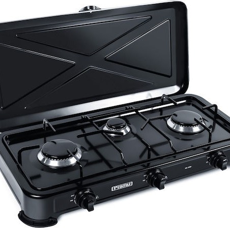 Promis KG300C Επιτραπέζια Εστία Υγραερίου Τριπλή Μαύρη