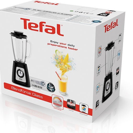 Tefal BlendForce 2 Επιτραπέζιο Μπλέντερ για Smoothies με Γυάλινη Κανάτα 1.75 lt 800W Μαύρο