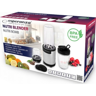 Esperanza Nutri Bomb Personal Μπλέντερ με Πλαστική Κανάτα 800 ml 900W Inox