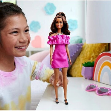 Barbie Fashionista Ruffled Pink Dress Κούκλα Fashionistas για 3+ Ετών