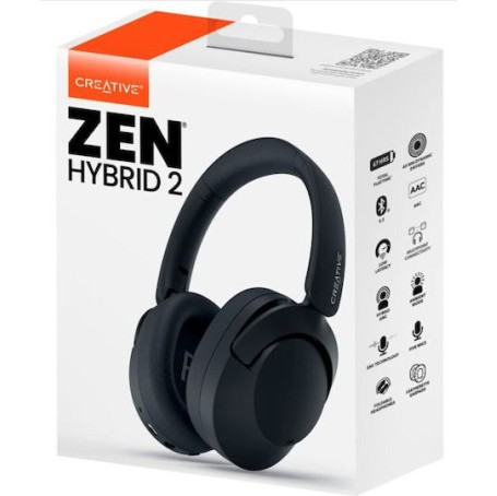 Creative Zen Hybrid 2 Ασύρματα / Ενσύρματα Over Ear Ακουστικά με Ραδιόφωνο με 67 ώρες Λειτουργίας και Quick Charge Μαύρα
