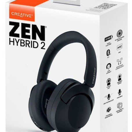 Creative Zen Hybrid 2 Ασύρματα / Ενσύρματα Over Ear Ακουστικά με Ραδιόφωνο με 67 ώρες Λειτουργίας και Quick Charge Μαύρα