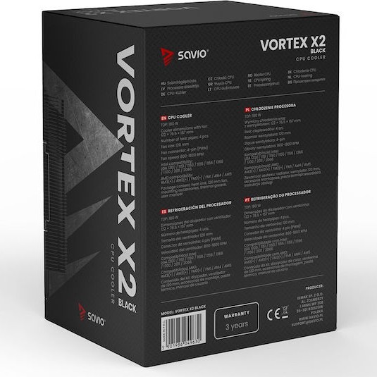 Savio VORTEX X2 Ψύκτρα Επεξεργαστή για Socket AM4/AM5/1200/115x/1700