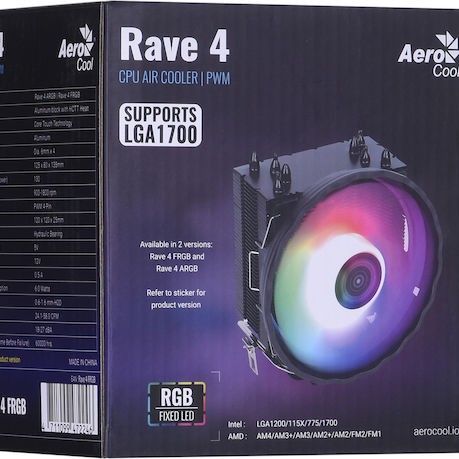 Aerocool AEROPGSRAVE4-FRGB-4P Ψύκτρα Επεξεργαστή για Socket 115x/1200/1700/775 με RGB Φωτισμό