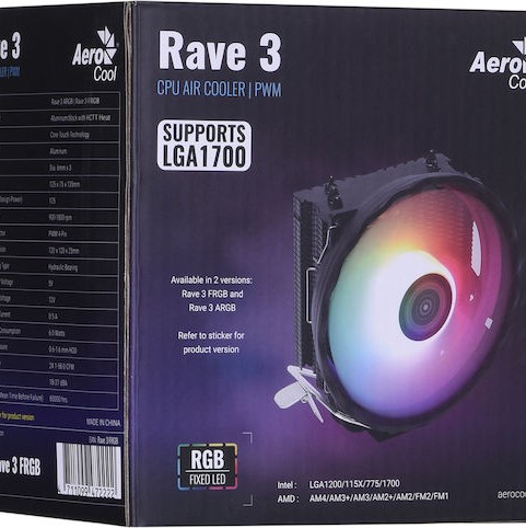 Aerocool AEROPGSRAVE3-FRGB-4P Ψύκτρα Επεξεργαστή για Socket AM4/115x/1700 με RGB Φωτισμό