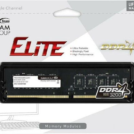 TeamGroup Elite DDR4 με Module 1x8GB και Ταχύτητα 3200 για Desktop