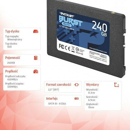 Patriot Burst Elite SSD 240GB 2.5'' SATA III PBE240GS25SSDR