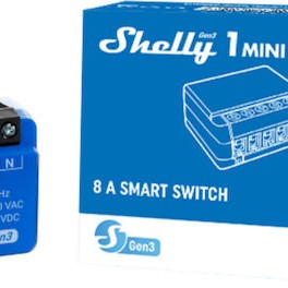 Shelly 1 Mini Gen 3 Smart Ενδιάμεσος Διακόπτης Wi-Fi σε Μπλε Χρώμα