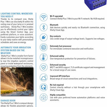 Shelly 1 Mini Gen 3 Smart Ενδιάμεσος Διακόπτης Wi-Fi σε Μπλε Χρώμα