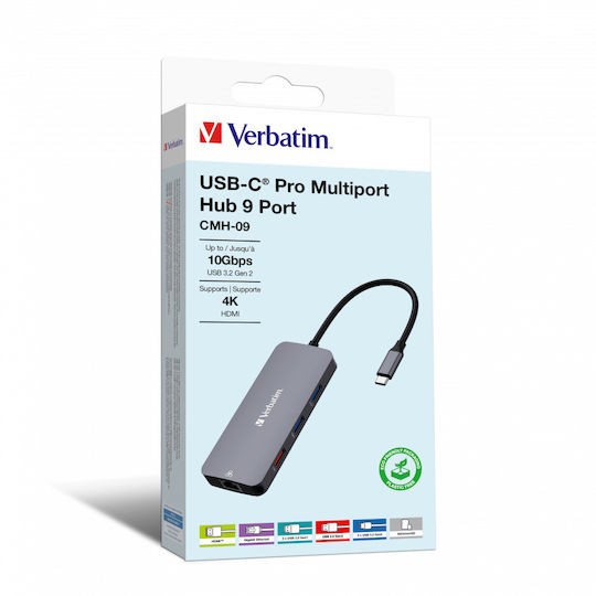 Verbatim CMH-9 USB-C Docking Station με HDMI 4K PD Ethernet Γκρι