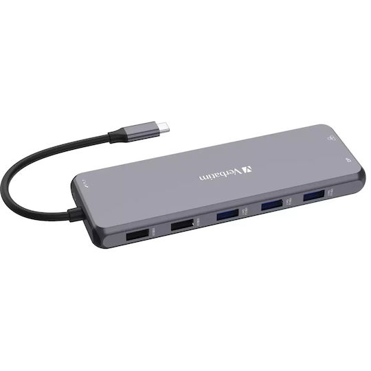 Verbatim CMH-13 USB-C Docking Station με HDMI/DisplayPort 4K PD Ethernet και σύνδεση 3 Οθονών Γκρι