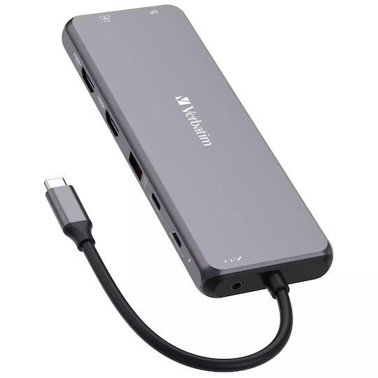 Verbatim CMH-13 USB-C Docking Station με HDMI/DisplayPort 4K PD Ethernet και σύνδεση 3 Οθονών Γκρι