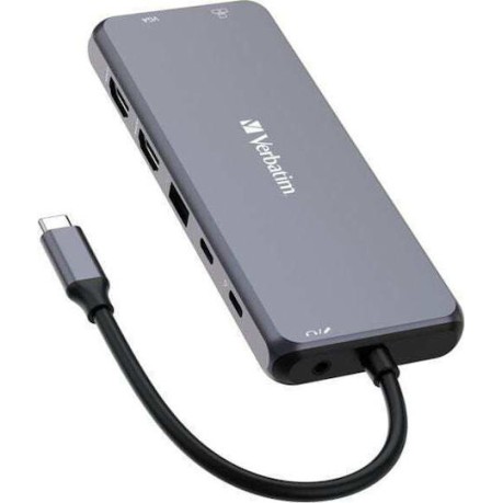 Verbatim USB-C Pro CMH-14 USB-C Docking Station με HDMI 4K PD Ethernet και σύνδεση 3 Οθονών Γκρι
