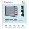 Verbatim Φορτιστής Χωρίς Καλώδιο με Θύρα USB-A και 3 Θύρες USB-C 100W Power Delivery / Quick Charge 3.0 Γκρι (GNC-100)