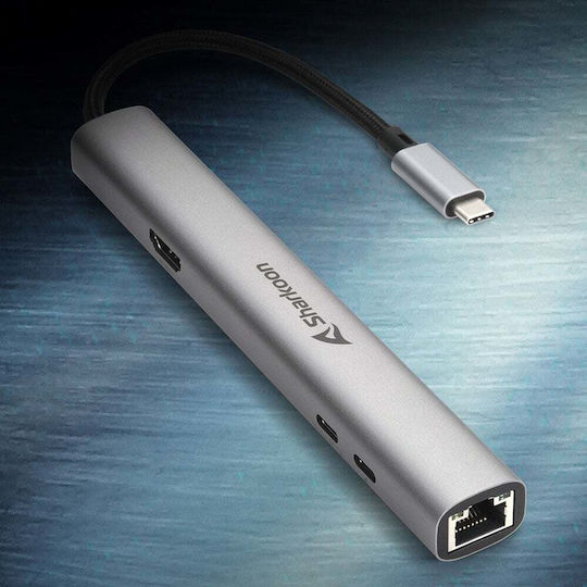 Sharkoon Combo Adapter USB-C Docking Station με HDMI 4K PD Ethernet Γκρι