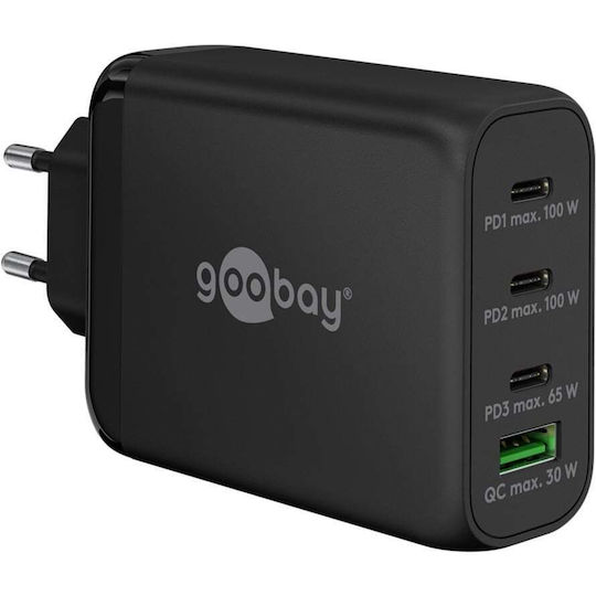 Goobay Φορτιστής Χωρίς Καλώδιο GaN με Θύρα USB-A και 3 Θύρες USB-C 100W Power Delivery / Quick Charge 3.0 Μαύρος (65555)