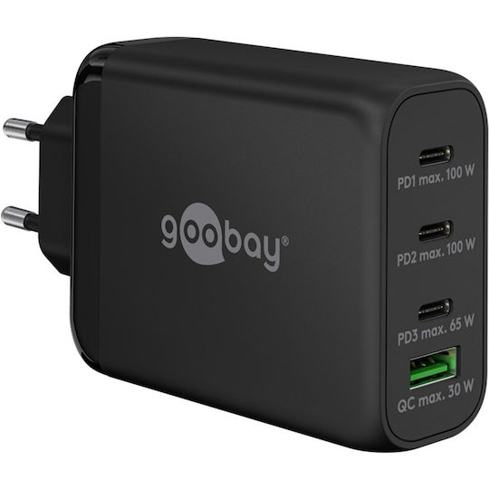 Goobay Φορτιστής Χωρίς Καλώδιο GaN με Θύρα USB-A και 3 Θύρες USB-C 100W Power Delivery / Quick Charge 3.0 Μαύρος (65555)