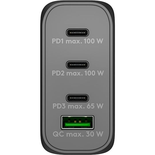 Goobay Φορτιστής Χωρίς Καλώδιο GaN με Θύρα USB-A και 3 Θύρες USB-C 100W Power Delivery / Quick Charge 3.0 Μαύρος (65555)