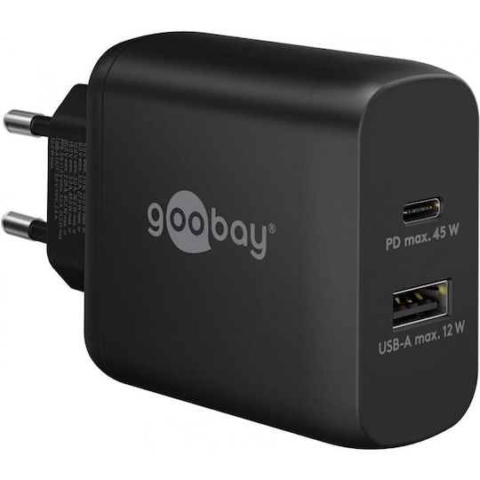 Goobay Φορτιστής Χωρίς Καλώδιο με Θύρα USB-A και Θύρα USB-C 45W Power Delivery Μαύρος (65411)