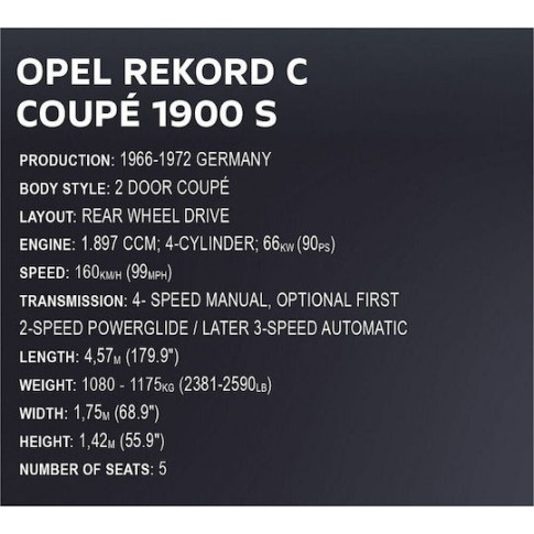 Cobi Τουβλάκια Opel Rekord C Coupe για 11+ Ετών 2195τμχ