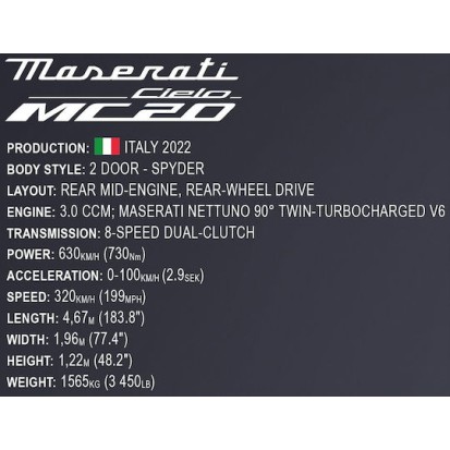 Cobi Τουβλάκια Maserati MC20 Cielo για 7+ Ετών 2312τμχ
