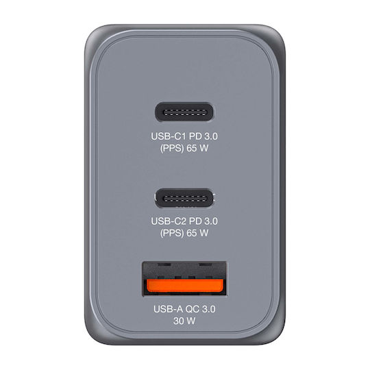 Verbatim Φορτιστής Χωρίς Καλώδιο GaN με Θύρα USB-A και 2 Θύρες USB-C 65W Power Delivery / Quick Charge 3.0 Γκρι (GNC-65)