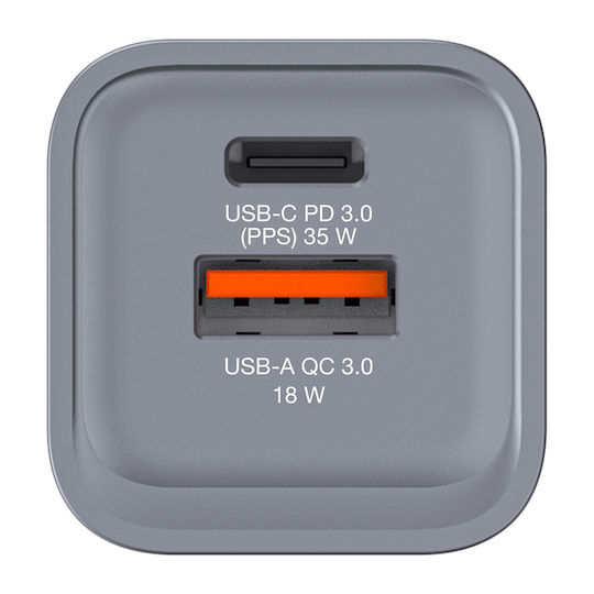 Verbatim Φορτιστής Χωρίς Καλώδιο με Θύρα USB-A και Θύρα USB-C 35W Power Delivery / Quick Charge 3.0 Γκρι (GNC-35)