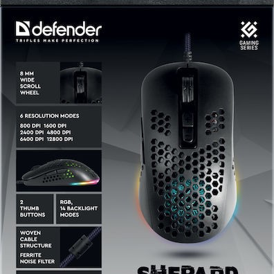 Defender Shepard GM-620L RGB Gaming Ποντίκι 12800 DPI Μαύρο