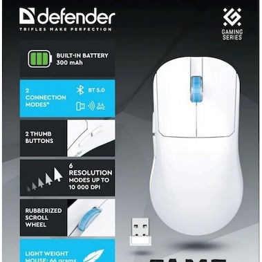 Defender Fame GM-516 Ασύρματο Gaming Ποντίκι 10000 DPI Λευκό