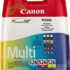 Canon CLI-526 Γνήσιο Πακέτο 3 Μελανιών Εκτυπωτή InkJet Κίτρινο / Κυανό / Ματζέντα (4541B019)