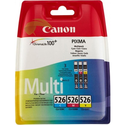 Canon CLI-526 Γνήσιο Πακέτο 3 Μελανιών Εκτυπωτή InkJet Κίτρινο / Κυανό / Ματζέντα (4541B019)