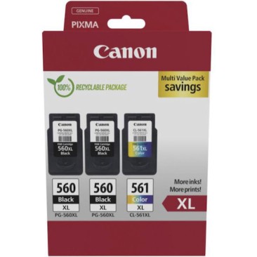 Canon 2x PG-560 / 1x CL-561 Γνήσιο Πακέτο 3 Μελανιών Εκτυπωτή InkJet Μαύρο / Πολλαπλό (Color) (3712C009)