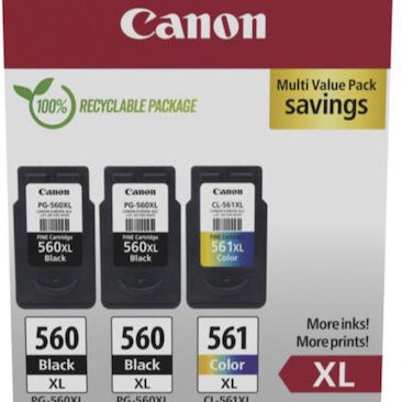 Canon 2x PG-560 / 1x CL-561 Γνήσιο Πακέτο 3 Μελανιών Εκτυπωτή InkJet Μαύρο / Πολλαπλό (Color) (3712C009)