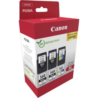 Canon 2x PG-560 / 1x CL-561 Γνήσιο Πακέτο 3 Μελανιών Εκτυπωτή InkJet Μαύρο / Πολλαπλό (Color) (3712C009)
